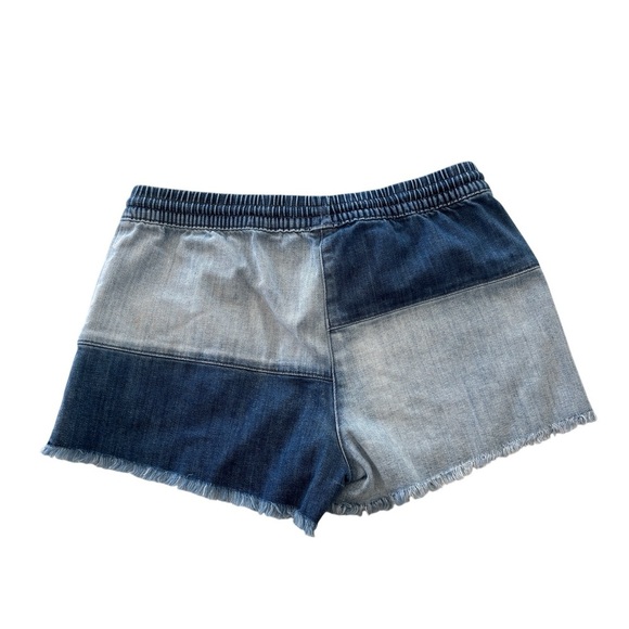Aerie Denim Jean Shorts Pull On Patchwork Small Summer Elastic Waist Drawstring - Picture 2 of 14